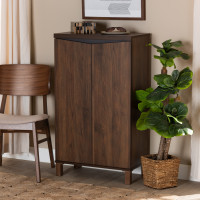 Baxton Studio SESC70210WI-Columbia/Dark Grey-Shoe Cabinet Talon Modern and Contemporary Two-Tone Walnut Brown and Dark Grey Finished Wood 2-Door Shoe Storage Cabineta